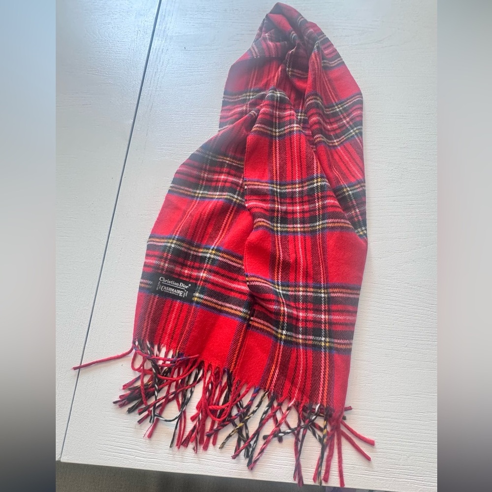 Dior Vibrant Red Tartan Scarf vintage